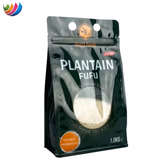 Manufacturer OEM/ODM Custom Printing Flat Bottom Stand up Pouch Plastic Clear Transparent Yam Flour Food Packaging Bag with Window