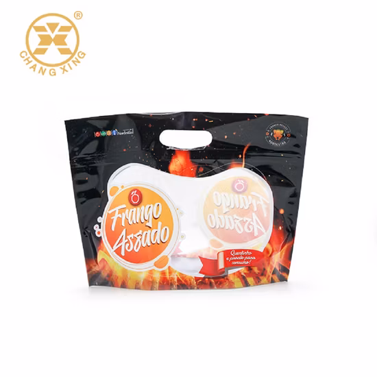 Custom Print 3kg Plastic Portable Food Packaging Doypack Zip Lock Mylar Bag with Window for Roasted Chicken Pollo Asado